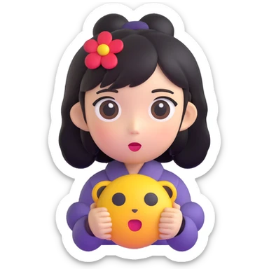 Japanese girl, 3D emoji style, round face, big eyes sticker