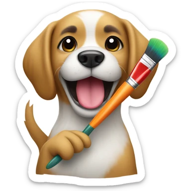 Cute dog holding a paintbrush sticker