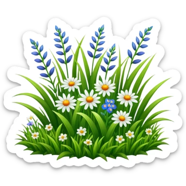 a patch of green grass with a few wildflowers emoji sticker