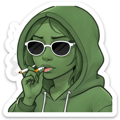 girl crying and smoking with a hoodie on and shades  sticker