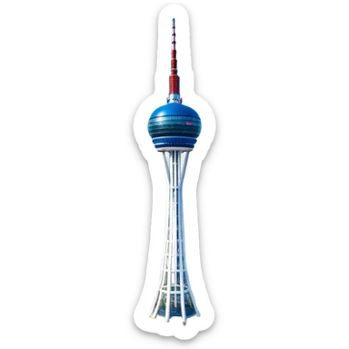 ​Cinematic Realistic N Seoul Tower, depicted in brilliant daylight as a slender, single-column tower rising from a modern cityscape, crowned by a sleek cylindrical observation deck offering panoramic views over Seoul, with crisp glass and steel surfaces reflecting clear blue skies and subtle architectural details that capture its futuristic elegance, sticker