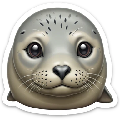Cinematic Noble harbour seal Portrait Emoji, Poised and streamlined, with a sleek, smooth body of glossy, muted hues and expressive, dark eyes complemented by a rounded, agile head, Simplified yet sharp and sophisticated features, highly detailed, glowing with a soft, maritime luminescence, high shine, intelligent and graceful, stylized with an air of coastal authority, focused and alert, soft glowing outline, capturing the essence of a watchful marine guardian that appears ready to glide out of the screen with effortless authority! sticker