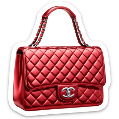 Isolated 3d rendering, futuristic ultra sparkly red metallic Chanel bag sticker