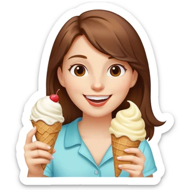 girl with brown hair slurping ice cream cone that’s vanilla flavour smiling super happily  sticker