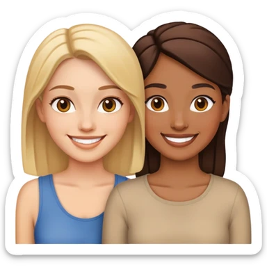 two women standing next to each other, smiling, friends sticker