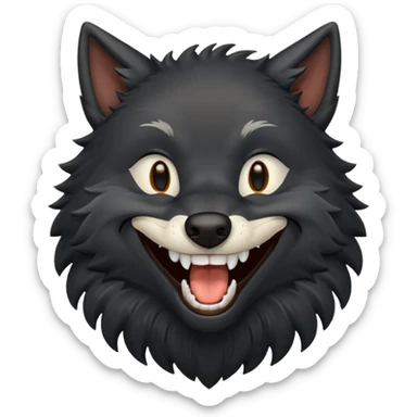 a black wolf laughing really hard sticker