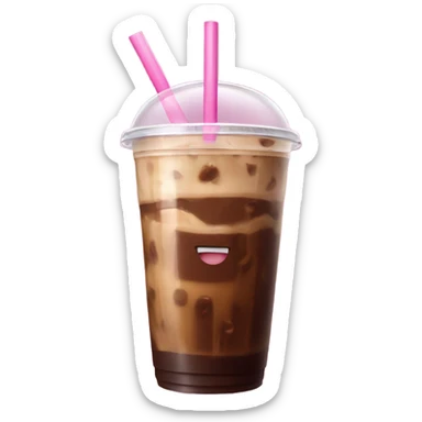 extra large iced coffee clear cup pink straw sticker