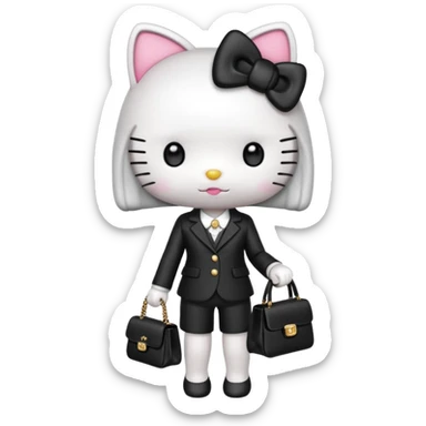 Hello Kitty wears in Chanel with a black bag Timeles sticker