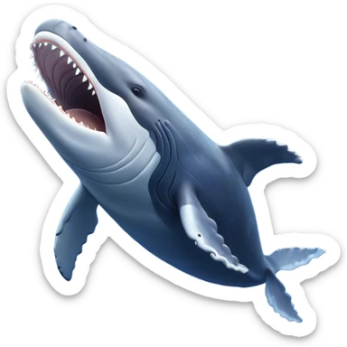 Cinematic Cute Yawning Humpback Whale Portrait Emoji, Head tilted slightly with a dramatic, wide-open yawn, showcasing a massive yet gentle blue-gray body with gently rippling baleen plates and sleepy, half-closed eyes, Simplified yet irresistibly adorable features, highly detailed, glowing with a soft, cozy marine glow, high shine, relaxed yet expressive, stylized with a dash of whimsical deep-sea charm, soft glowing outline, capturing the essence of a drowsy yet affectionate humpback whale that appears ready to drift into a deep-sea slumber! sticker