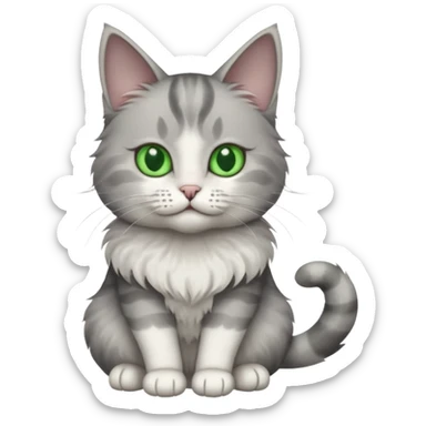 a grey and white cat sitting regally sticker