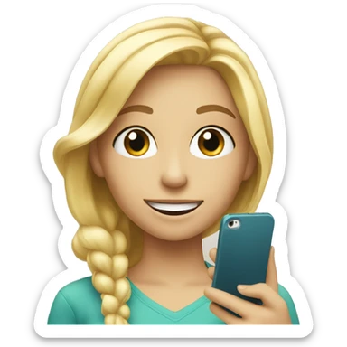 smiling beautiful blond girl with smartphone sticker