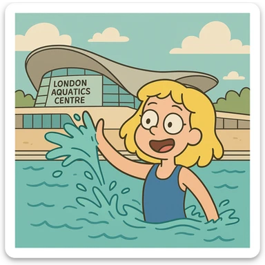 aqua splash london aquatics centre a girl yellow hair blue swimming suits sticker