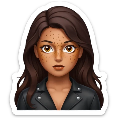 Tan skin with freckles, long dark hair, hazel eyes Dominatrix  sticker