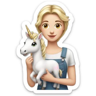 White Girl holding a unicorn sticker