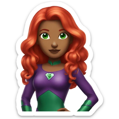 dc comics starfire firey red hair; purple outfit; emerald green eyes sticker