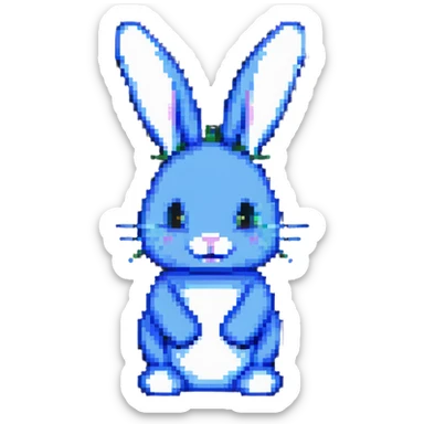 blue easter bunny, minimalist pixel art sticker