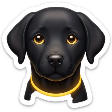 Cinematic Black Labrador Emoji, Warm and inviting, Playful and friendly design, rim lighting effect, rich black and deep gray tones, Simplified yet expressive features, highly detailed, glowing with a soft, cool glow, high shine, loyal and loving, stylized with a touch of charm, approachable and heartwarming, blending realism with warmth, soft glowing outline, clean and immaculate design, happy and energetic pose, capturing the essence of a Black Labrador's playful nature in an easily recognizable and captivating form, so lively it feels like it could wag its tail right off the screen! sticker