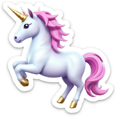Clash of Clans aesthetic: Cinematic Playful Unicorn Mount Emoji, rendered in a 3D vector-style similar to standard emojis with minimal shading and bold, simplified shapes. A compact, isometric majestic unicorn with a spiraled horn and flowing mane, softly glowing with a magical celestial charm. Simplified yet unmistakably iconic, highly detailed and consistent, glowing with a soft radiant brilliance and high shine. Stylized with a touch of enchanted fantasy and a soft glowing outline, capturing the essence of a mythical mount with a friendly, playful elegance! sticker