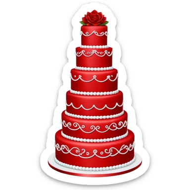Fully red wedding cake with multiple tiers, all red icing and decorations sticker
