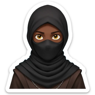 desert assassin portrait, head and shoulders only, dark hood, face scarf, mysterious glowing eyes, stealth vibe, 3D cartoon, mobile game icon style, clean background, no text, no watermark
 sticker