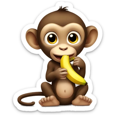 baby monkey eating a banana sticker