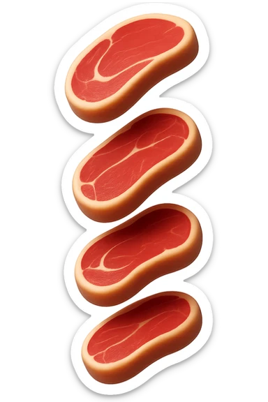 emoji stile iphone in 3d di fette di carne che cadono verticalmente dall'alto, iperrealistico 4k sticker