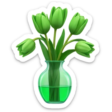 Green tulips in transparent vase  sticker