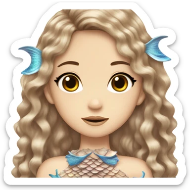 mermaid hime gyaru girl, brown hair, fish scales sticker