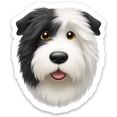 Old English sheepdog with a half and half face like a black (left) and white (right) cookie sticker