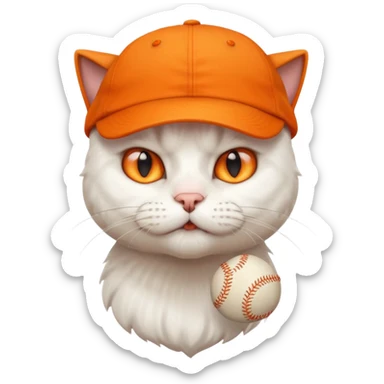 furious white cat with orange baseball hat on  sticker