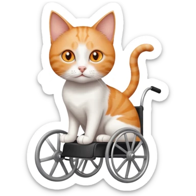 full body small short hair ginger and white cat with orange eyes walking in a wheelchair for cats sticker