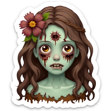uma garota zumbi, de cabelos castanhos,ondulados e longos, com uma flor no cabelo sticker