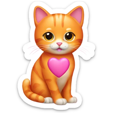 orange cat with pink hearts sticker