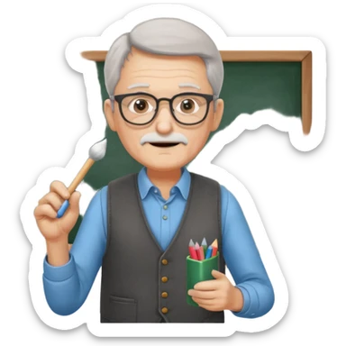 Man teacher: old, wearing vest, wearing glasses, hold chalk on their hand sticker