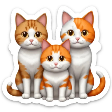 3 different coloured short haired cats including; a dark brown tabby and white cat, and a dark grey and white  sticker