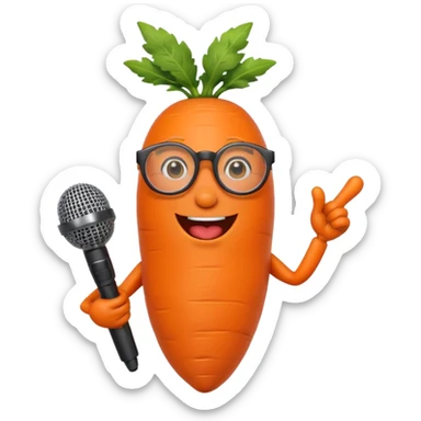 singing carrot wearing glasses with microphone sticker