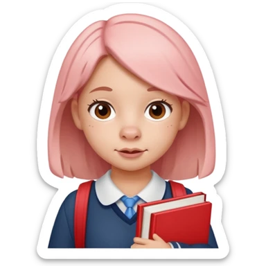 School girl with pig trails and red cheeks carrying school books  sticker