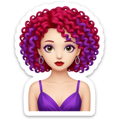 Fashion Model with Purple Curls, red dress sticker