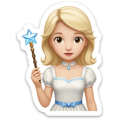 dorothy queen blonde hair, white dress with magic wand sticker