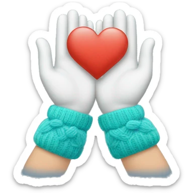 Hands in winter mittens making a heart shape sticker