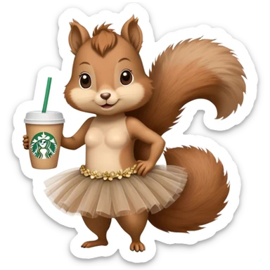 squirrel in a tutu holding a starbucks sticker