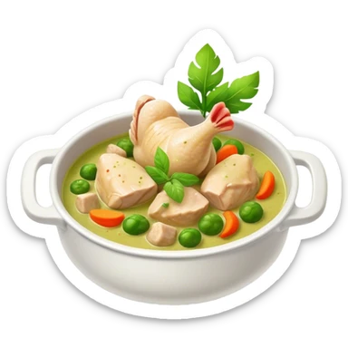 Green Chicken Curry Cinematic Realistic Green Chicken Curry Dish Emoji, depicted as tender chicken chunks simmered in a fragrant green curry sauce with vegetables, rendered with vivid textures and dynamic, vibrant lighting. sticker