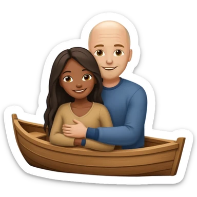 Black woman with hair and bald white guy hugging in a boat sticker