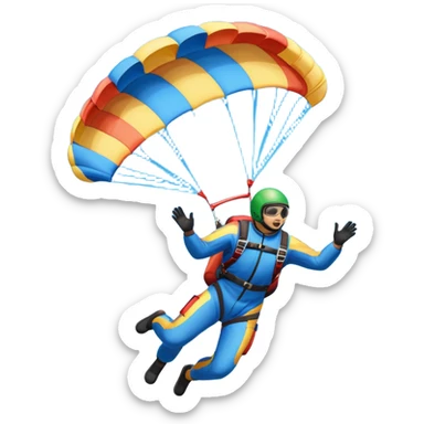 A skydiver free-falling through the clear sky, with a brightly colored parachute just about to open. The scene captures the thrill of the sport, with the vast expanse of the sky and distant ground below, emphasizing the excitement and adrenaline of parachuting sticker