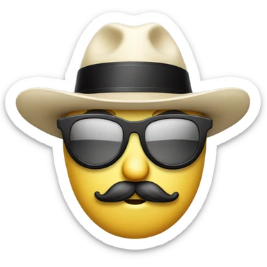 emoji carita con bigote gafas y sombrero voltiao blanco negro sticker