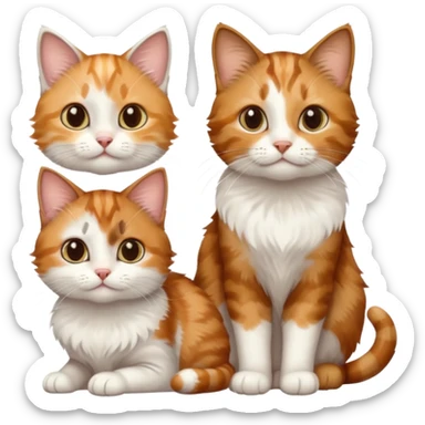 3 small cats different colours including brown tabby and white, light patchy calico, and ginger and white sticker