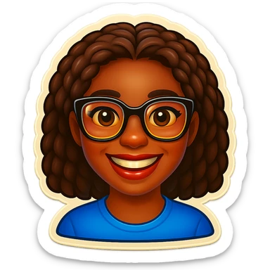 Add glasses to the Kemi Badenoch smiling emoji, keep the background transparent. sticker