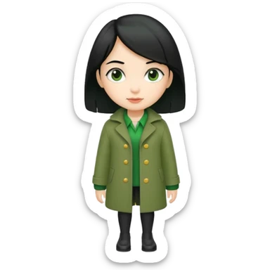 green coat black haired  girl  sticker