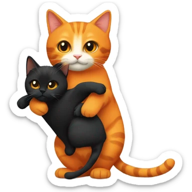 orange cat and black tortiseshell cat holding hands sticker