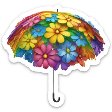 Rainbow umbrella made of flowers with dew drops dripping off and a large handle  sticker